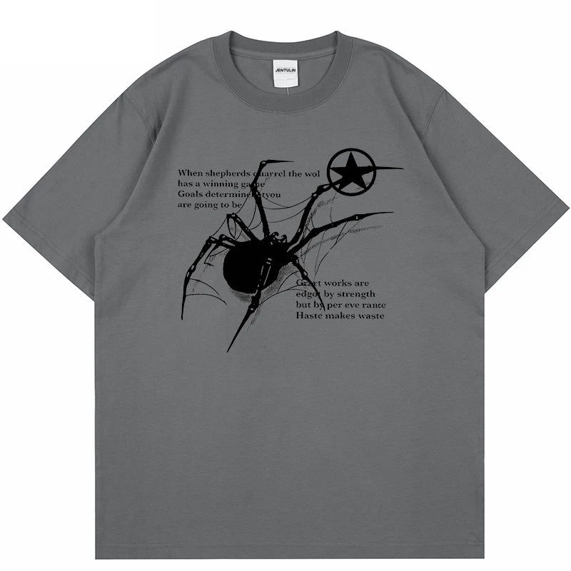 Camiseta Masculina Y2K Streetwear com Estampa de Aranha | Camisa Oversized Estilo Grunge Harajuku Casual