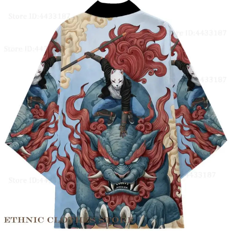 Kimono Japonês Masculino Oversized 3XG ao 5XG Haori Samurai com Estampa de Dragão Estilo Tradicional Cosplay