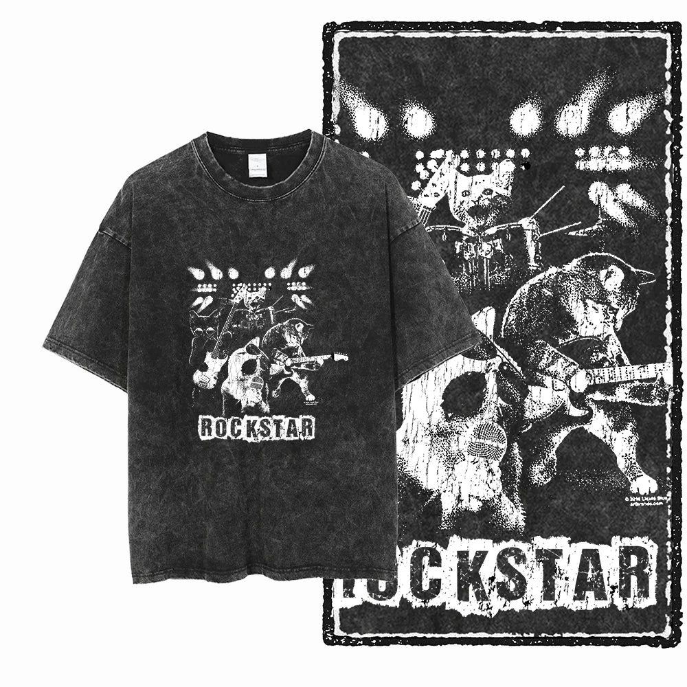 Camiseta Unissex Acid Washed – Estampa Gato, Streetwear Premium e Oversized