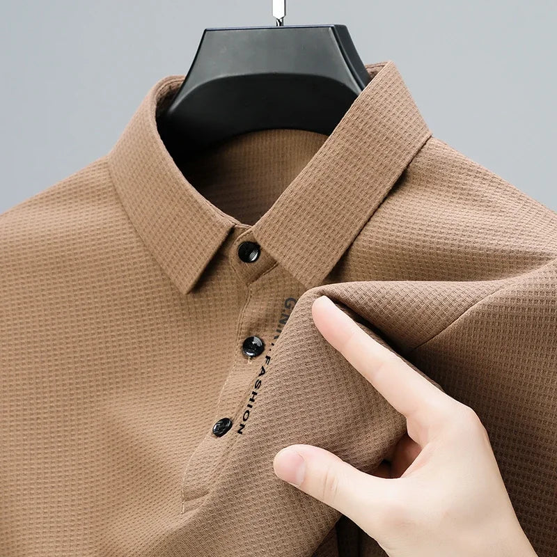 Polo Waffle Masculina Manga Longa – Estilo Casual Premium com Estampa Letter
