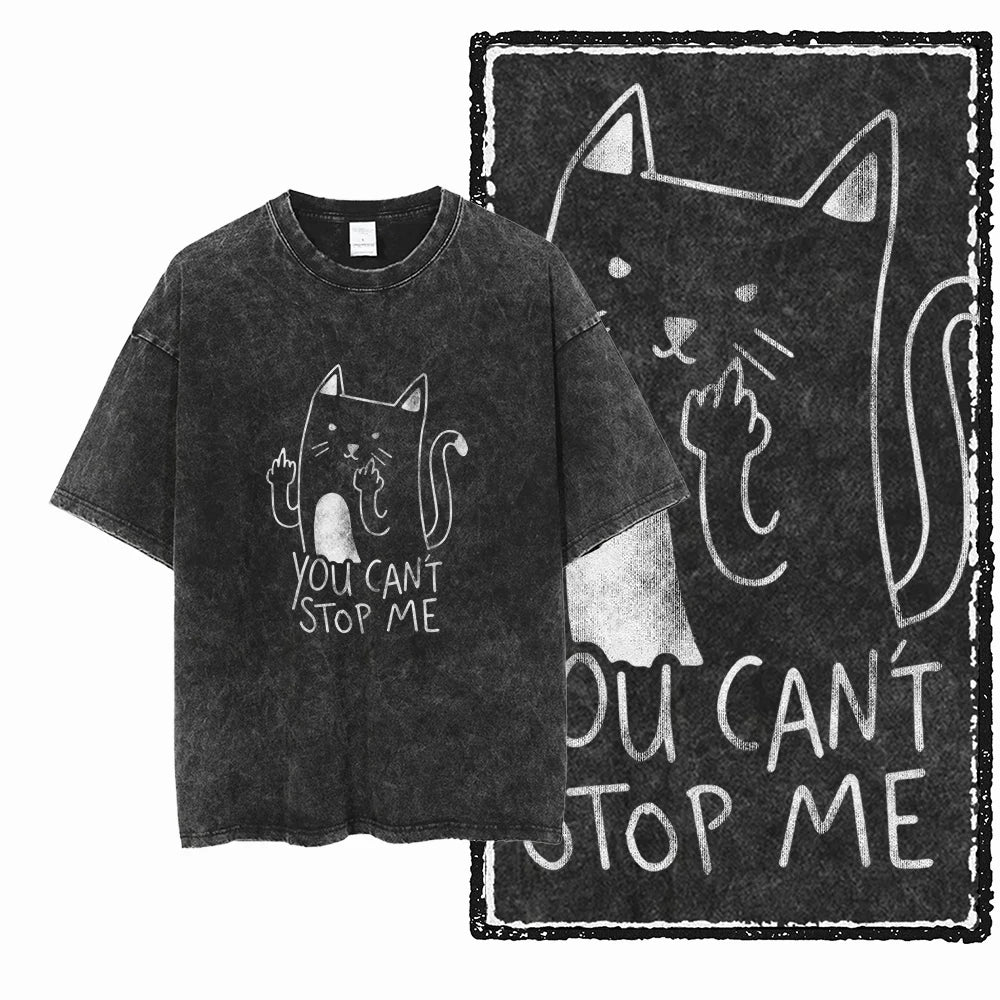 Camiseta Unissex Acid Washed – Estampa Gato, Streetwear Premium e Oversized