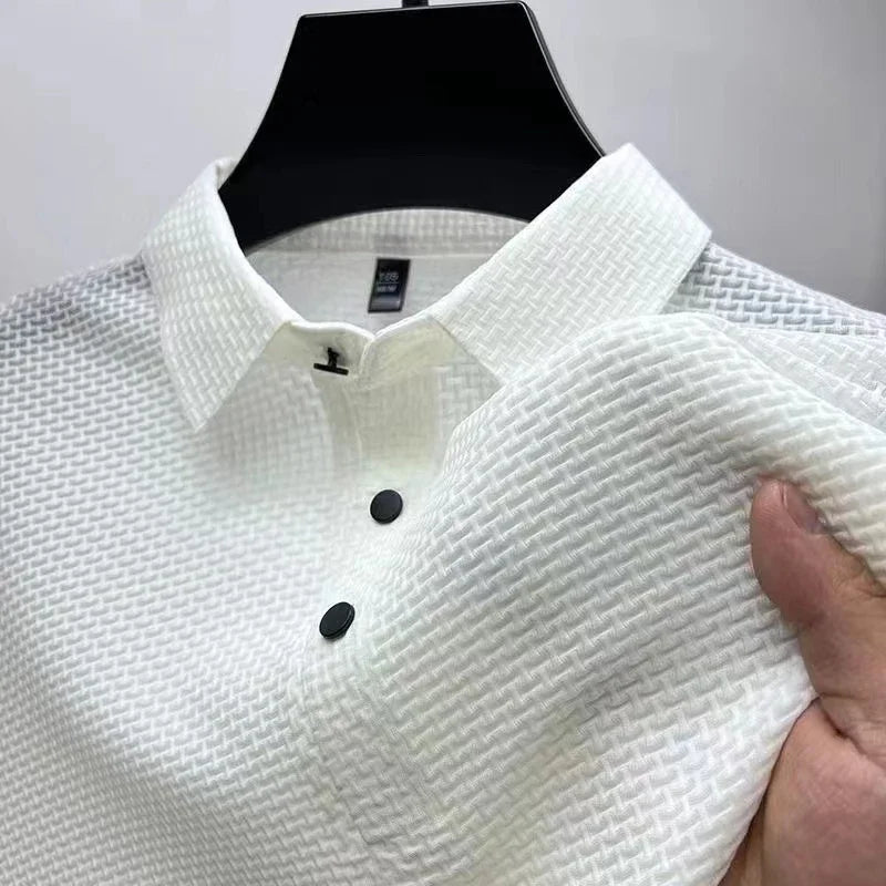 Camisa Polo Masculina Casual Premium – Manga Curta, Respirável, Cor Sólida e Confortável para o Verão
