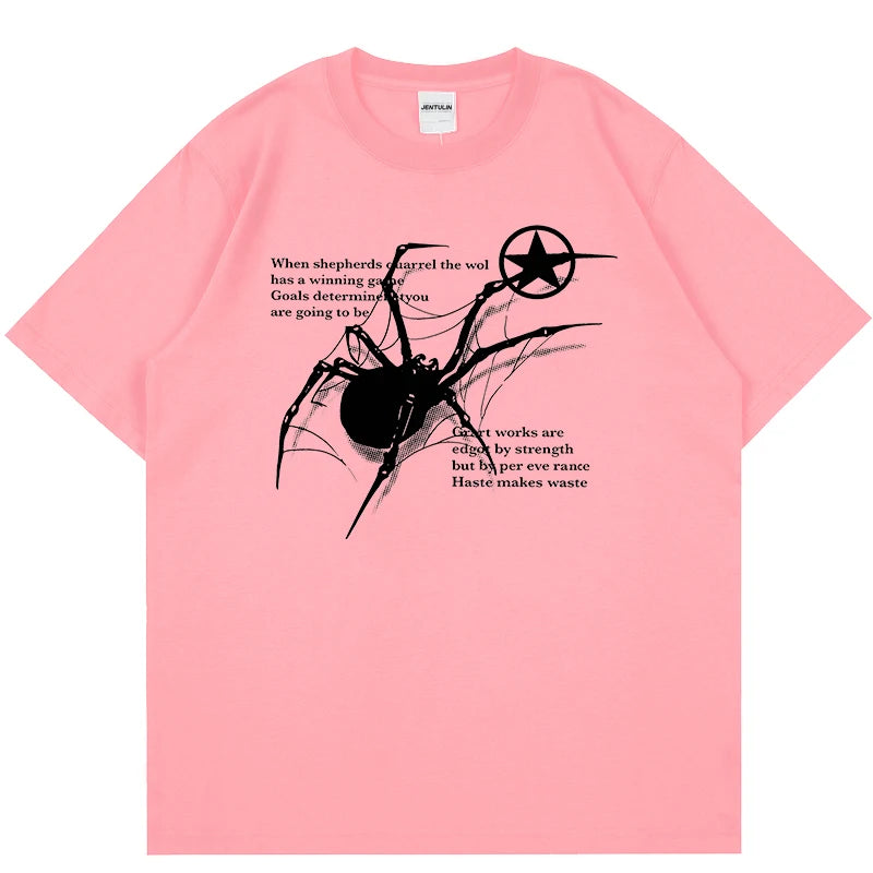 Camiseta Masculina Y2K Streetwear com Estampa de Aranha | Camisa Oversized Estilo Grunge Harajuku Casual