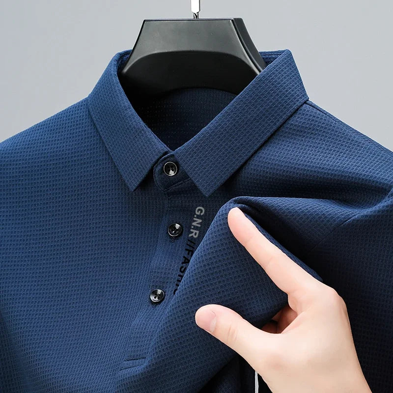 Polo Waffle Masculina Manga Longa – Estilo Casual Premium com Estampa Letter