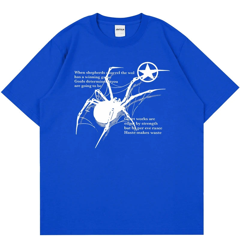 Camiseta Masculina Y2K Streetwear com Estampa de Aranha | Camisa Oversized Estilo Grunge Harajuku Casual