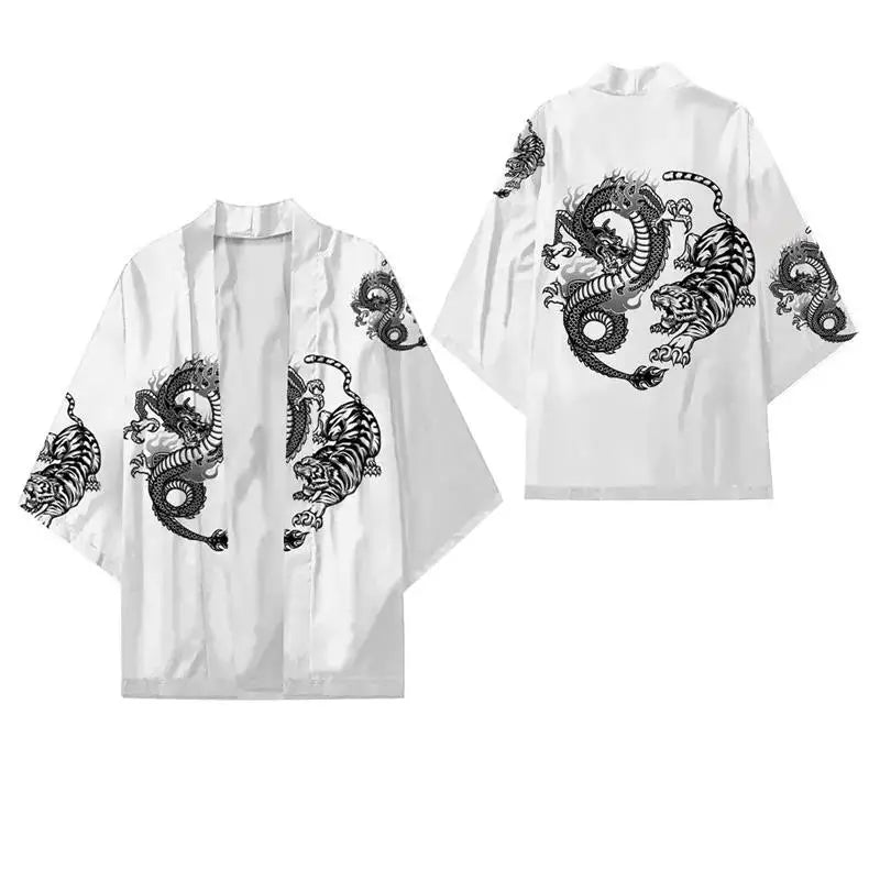 Kimono Japonês Masculino Oversized 3XG ao 5XG Haori Samurai com Estampa de Dragão Estilo Tradicional Cosplay