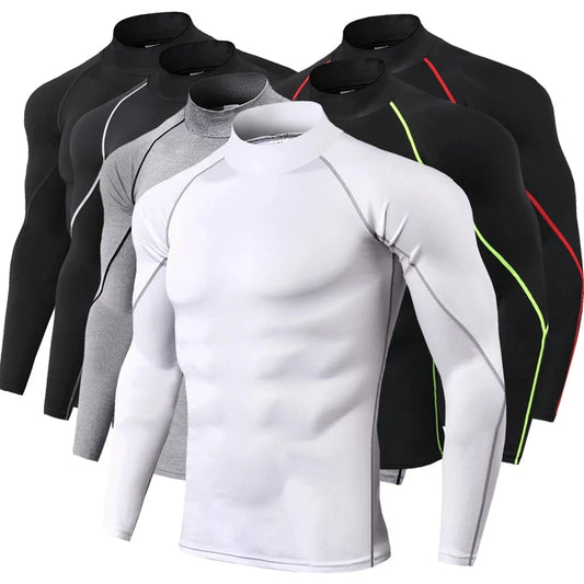 Camiseta Masculina de Compressão Manga Longa Dry Fit para Treino