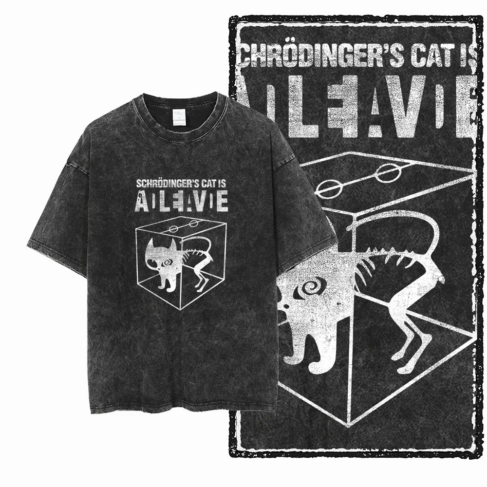 Camiseta Unissex Acid Washed – Estampa Gato, Streetwear Premium e Oversized