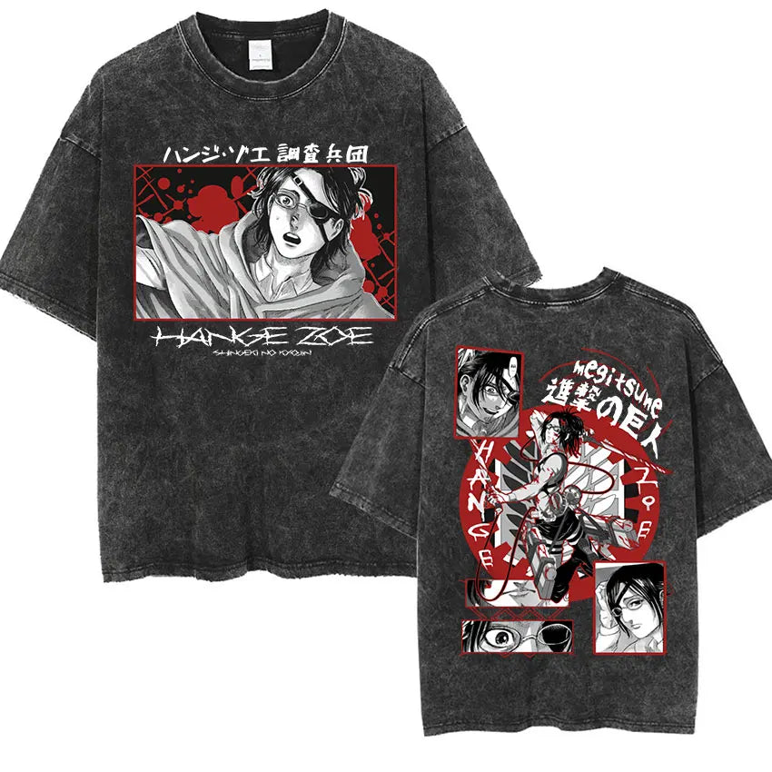 Camiseta Attack on Titan Vintage Washed – Mikasa, Eren & Wings of Freedom