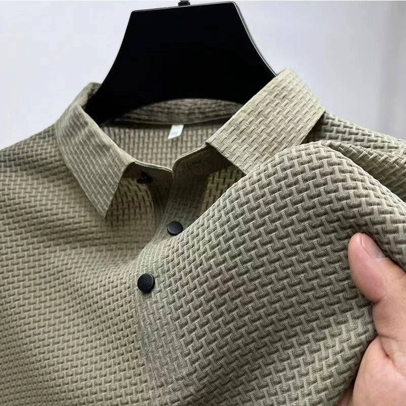 Camisa Polo Masculina Casual Premium – Manga Curta, Respirável, Cor Sólida e Confortável para o Verão