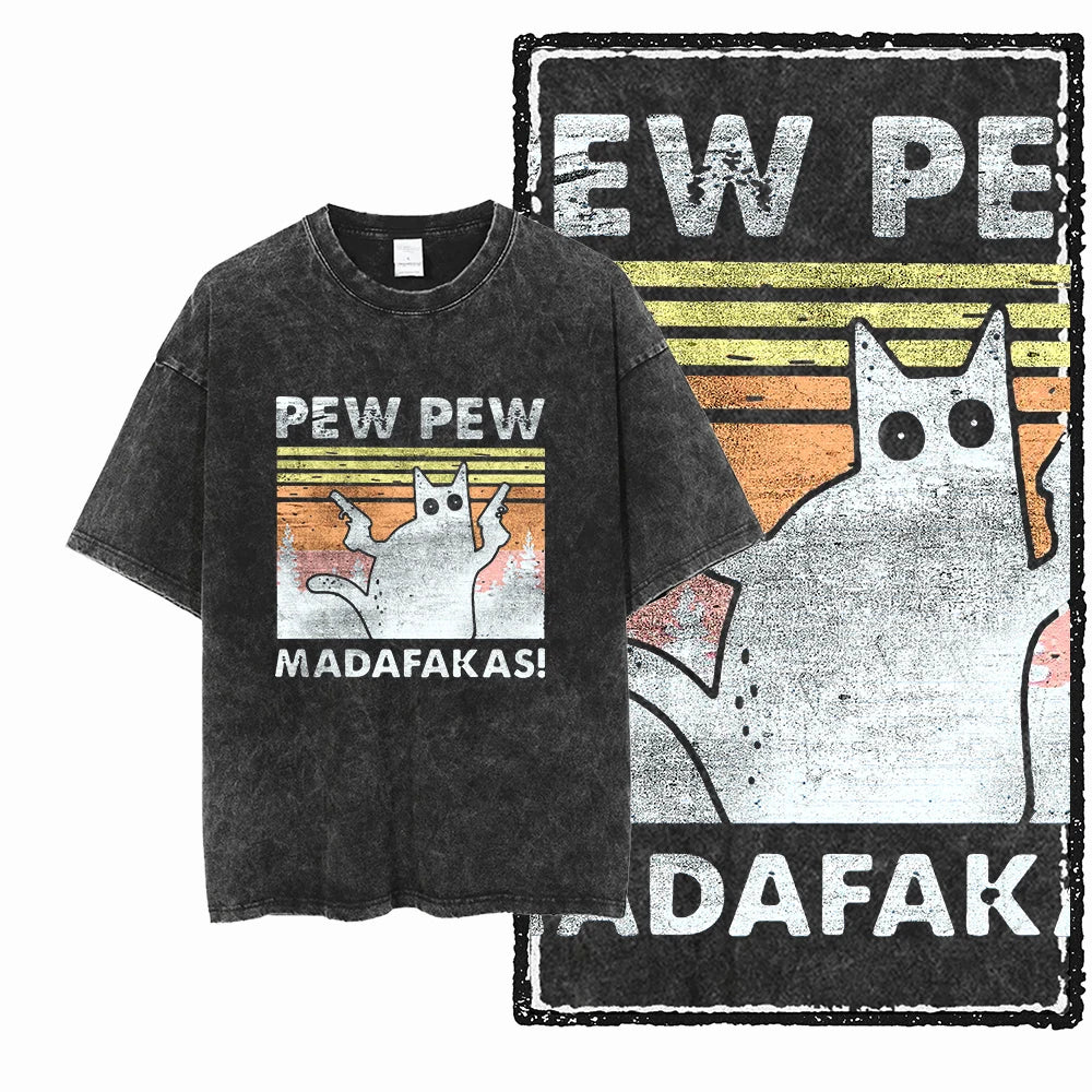 Camiseta Unissex Acid Washed – Estampa Gato, Streetwear Premium e Oversized
