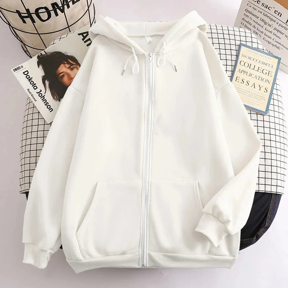 Moletom Masculino Y2K com Zíper – Capuz, Cor Sólida, Oversized e Casual
