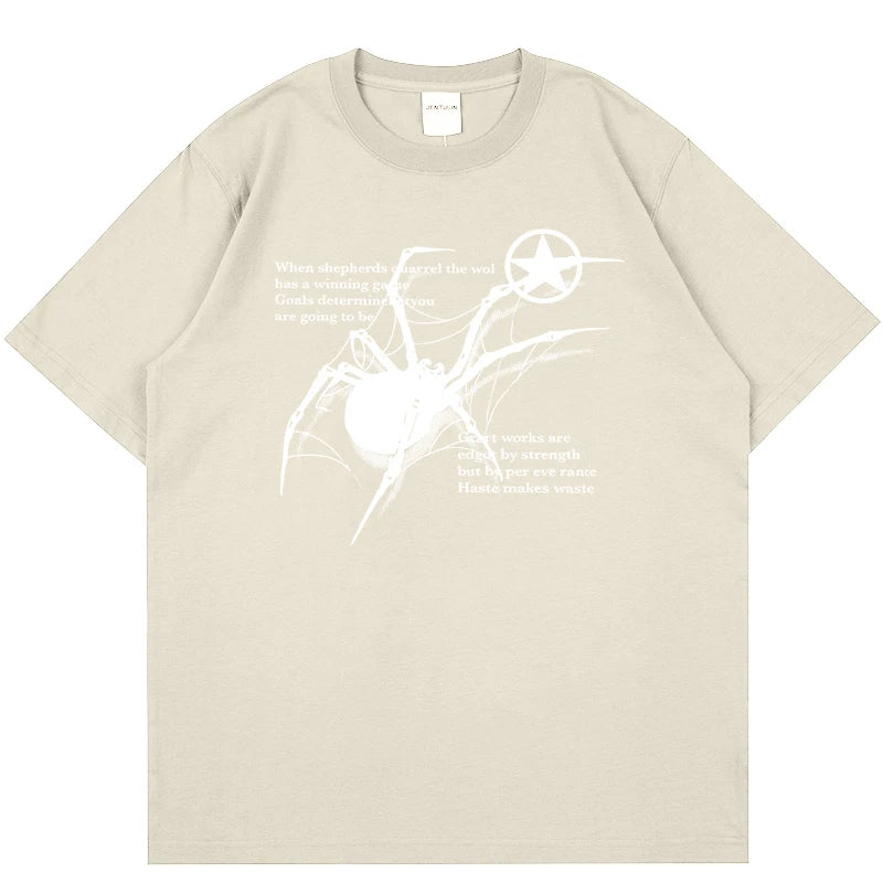 Camiseta Masculina Y2K Streetwear com Estampa de Aranha | Camisa Oversized Estilo Grunge Harajuku Casual