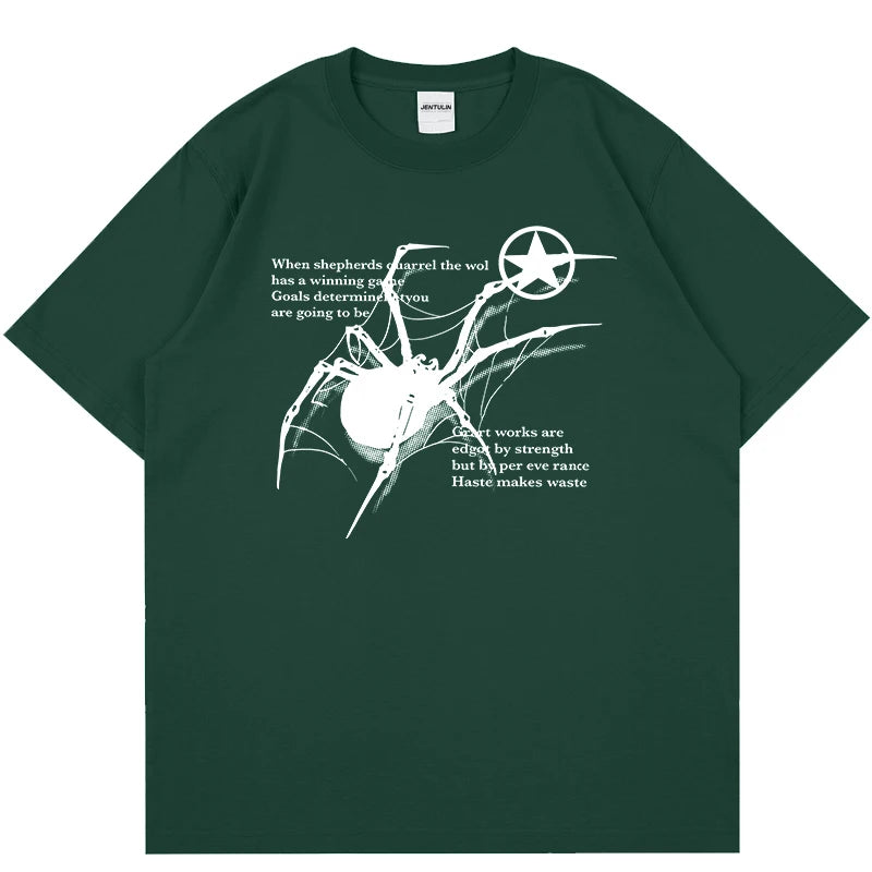 Camiseta Masculina Y2K Streetwear com Estampa de Aranha | Camisa Oversized Estilo Grunge Harajuku Casual