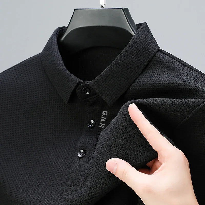 Polo Waffle Masculina Manga Longa – Estilo Casual Premium com Estampa Letter